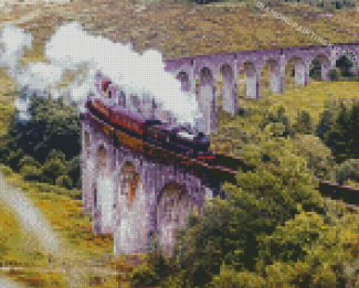 Steam Train On Viaduct Bridge Diamond Paintings