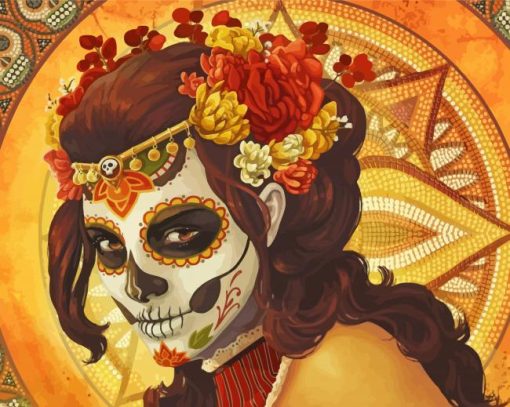 Sugar Skull Girl With Flowers Diamond Painting