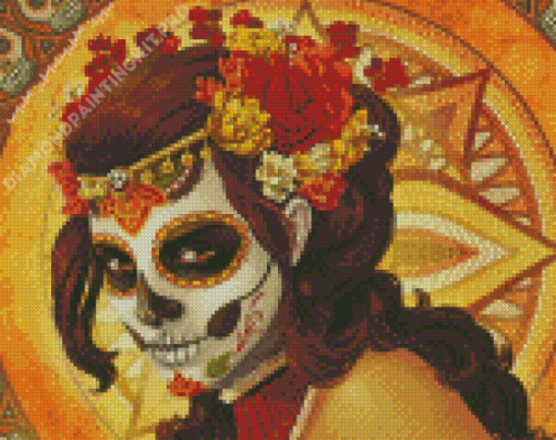 Sugar Skull Girl With Flowers Diamond Painting