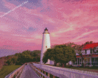Sunset At Ocracoke Lighthouse Diamond Paintings