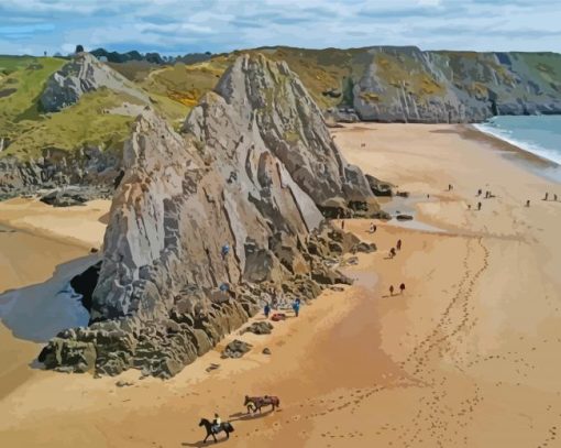 The Three Cliffs Bay Swansea Beach Diamond Painting