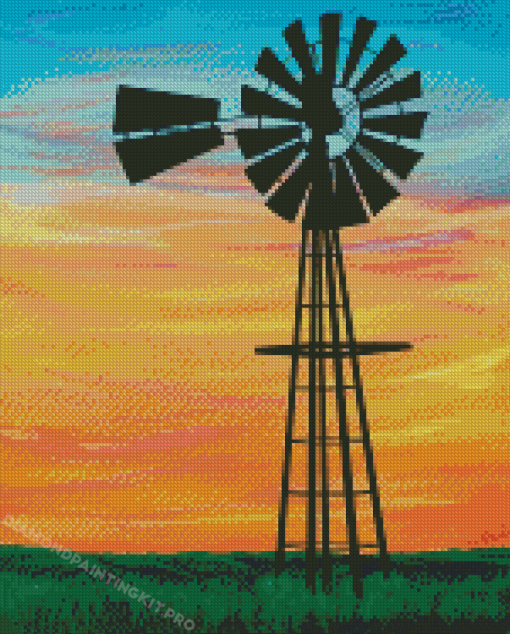 Windpump Silhouette Art Diamond Painting