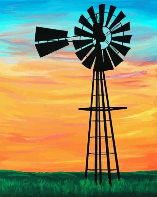 Windpump Silhouette Art Diamond Painting