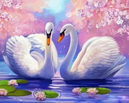 Aesthetic Cherry Tree And Swans Diamond Painting