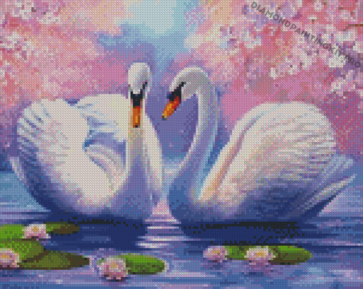 Aesthetic Cherry Tree And Swans Diamond Painting