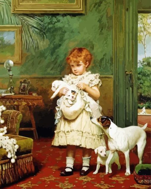 Aesthetic Victorian Girl And Dogs Diamond Painting