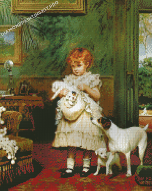 Aesthetic Victorian Girl And Dogs Diamond Painting