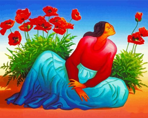 Aesthetic Woman And Flowers R C Gorman Diamond Painting