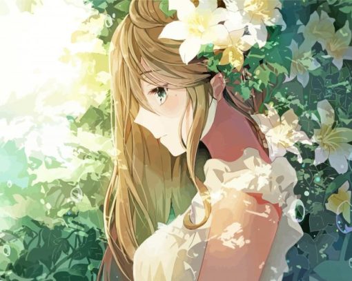 Anime Lady With Flowers In Hair Diamond Painting