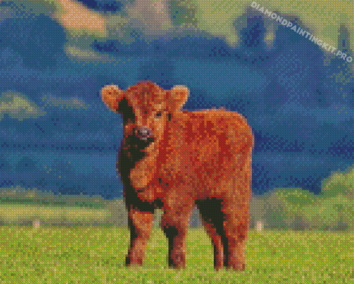 Baby Brown Cow In Farm Diamond Paintings