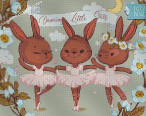 Ballerina Dancing Bunnies Diamond Paintings