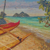 Beach And Canoe Diamond Paintings