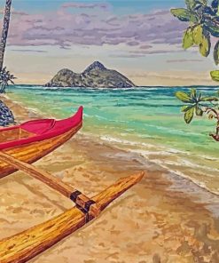 Beach And Canoe Diamond Paintings