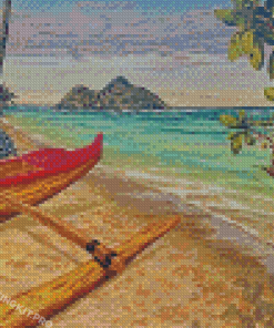 Beach And Canoe Diamond Paintings