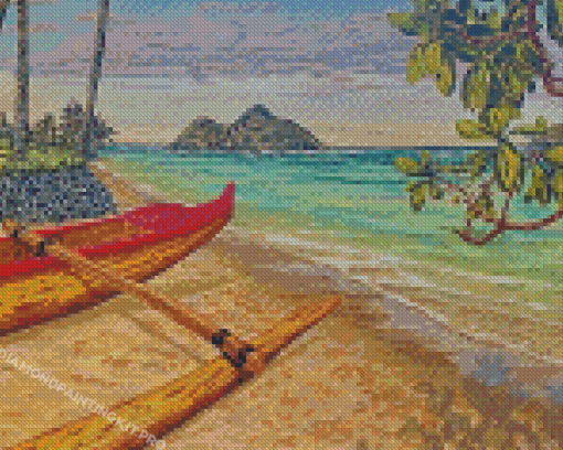 Beach And Canoe Diamond Paintings