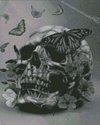Black And White Butterfly And Skull Diamond Painting
