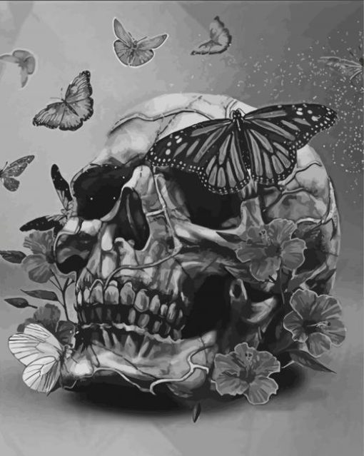 Black And White Butterfly And Skull Diamond Painting