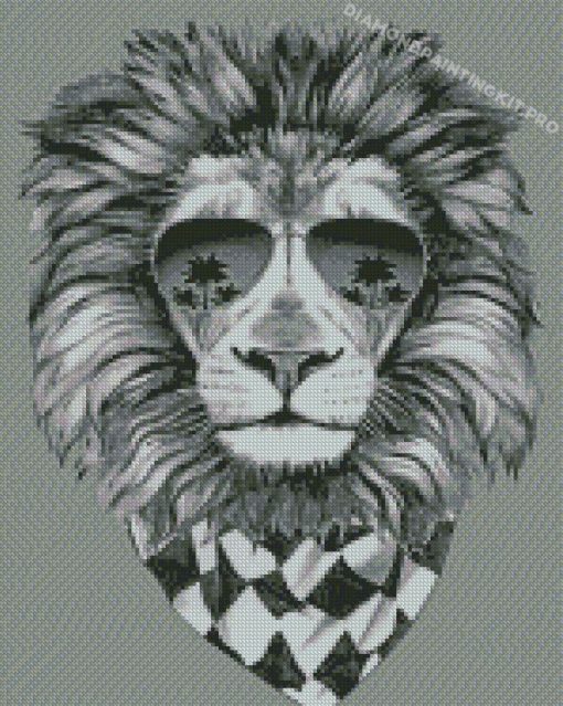 Black And White Lion With Glasses Diamond Painting