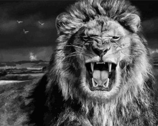 Black And White Roaring Lion Diamond Paintings