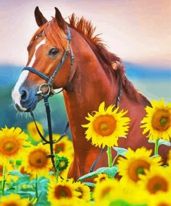 Brown Horse With Sunflowers Diamond Paintings