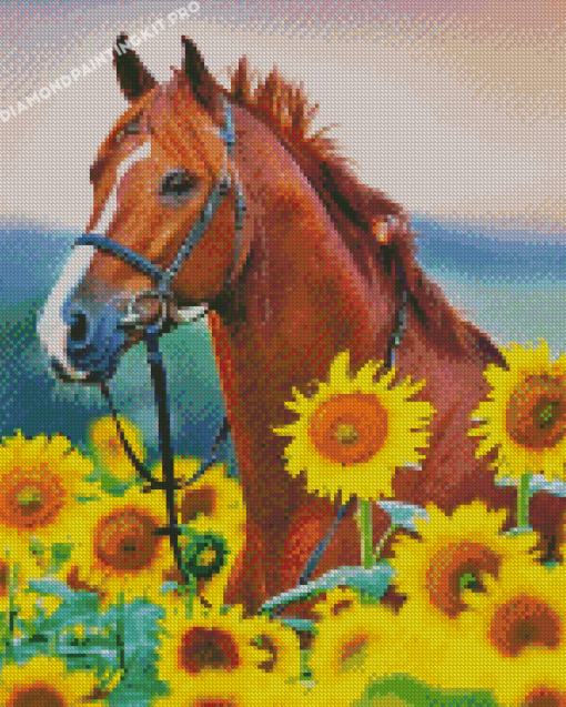 Brown Horse With Sunflowers Diamond Paintings