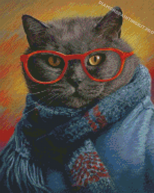 Cat Wearing Glasses Diamond Paintings