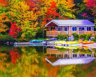 Cottage New England In The Fall Diamond Painting