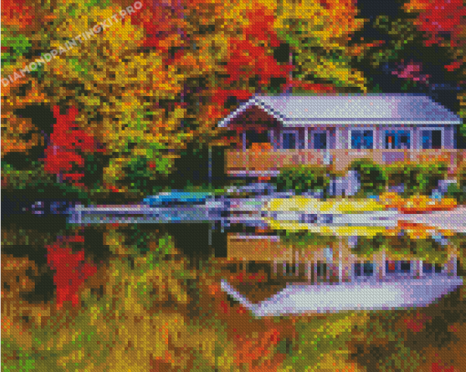 Cottage New England In The Fall Diamond Painting