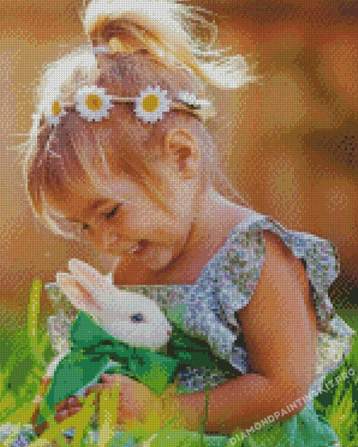Cute Girl With Rabbit Diamond Paintings