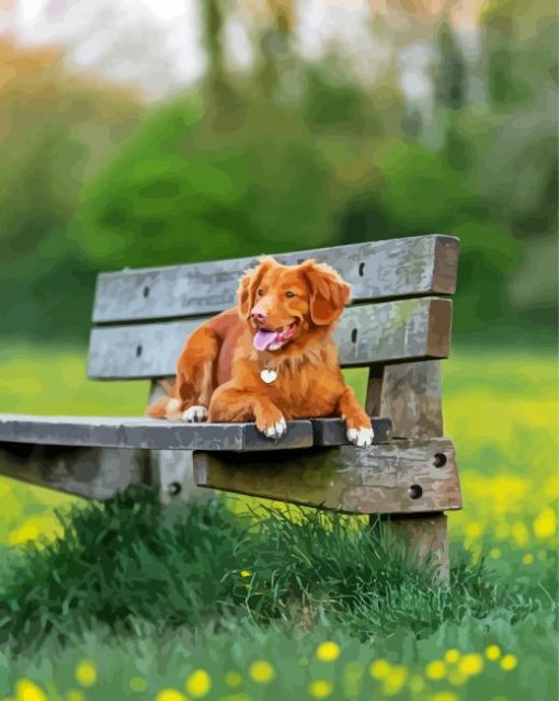 Cute Brown Dog On Bench Diamond Painting