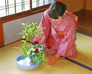 Cute Japanese Woman Arranging Flowers Diamond Painting
