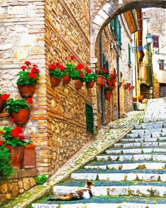 Flowering Old Streets Italy Diamond Paintings