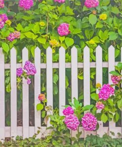 Flowers Floral White Picket Fence Diamond Paintings