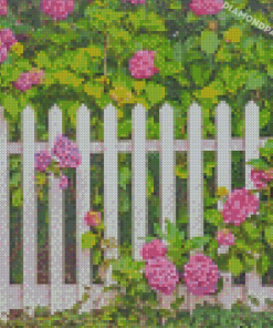 Flowers Floral White Picket Fence Diamond Paintings