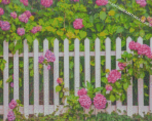Flowers Floral White Picket Fence Diamond Paintings