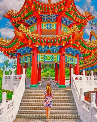 Girl In Thean Hou Temple Diamond Paintings