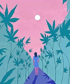 Girl Walking In Weed Field Illustration Diamond Paintings