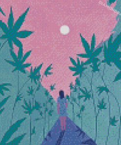 Girl Walking In Weed Field Illustration Diamond Paintings