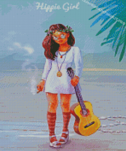 Hippie Girl Guitar Diamond Paintings