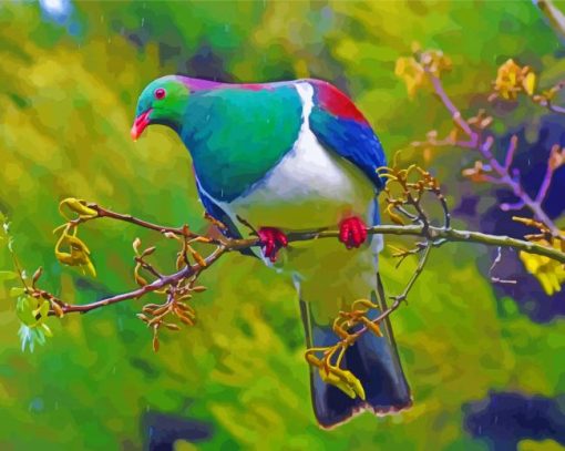 Kereru On Branch Under The Rain Diamond Paintings