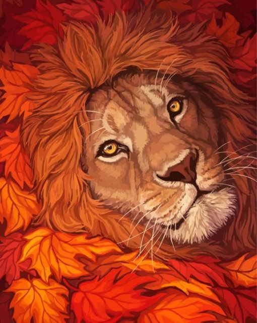 Lion In Leaves Diamond Paintings