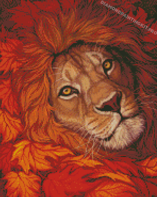 Lion In Leaves Diamond Paintings