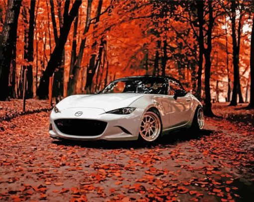 Miata In Fall Forest Diamond Paintings