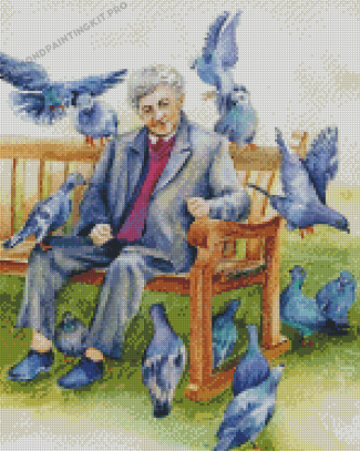 Old Man Feeding Birds Diamond Paintings