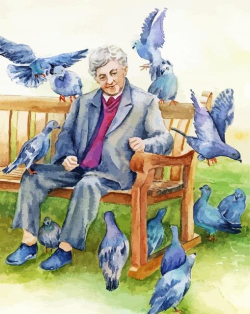 Old Man Feeding Birds Diamond Paintings