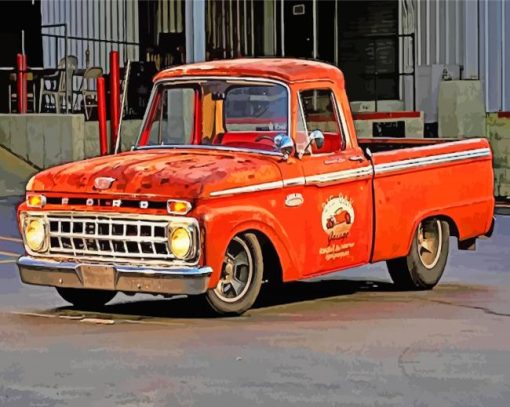 Orange Vintage Ford Pickup Diamond Painting