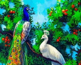 Peacock Couple On Tree Diamond Painting