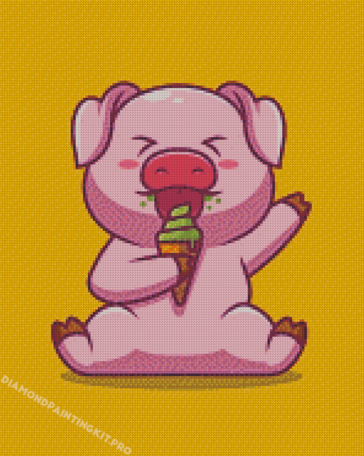 Pig Enjoying Ice Cream Diamond Paintings