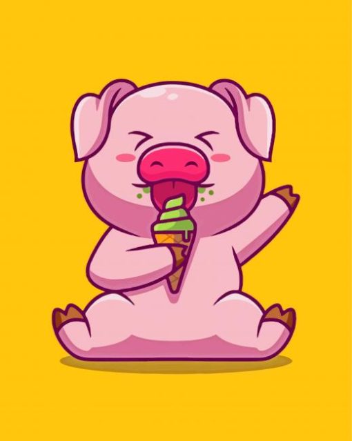 Pig Enjoying Ice Cream Diamond Paintings