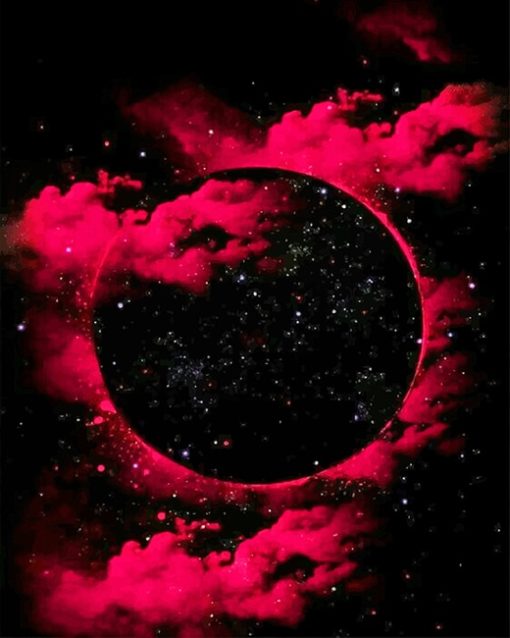 Red And Black Galaxy Moon Diamond Paintings